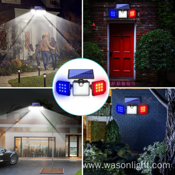 2023 New IP65 Waterproof Outdoor Garden Wireless Solar Energy Red Blue Led Security Wall Warning Light With PIR Motion Sensor